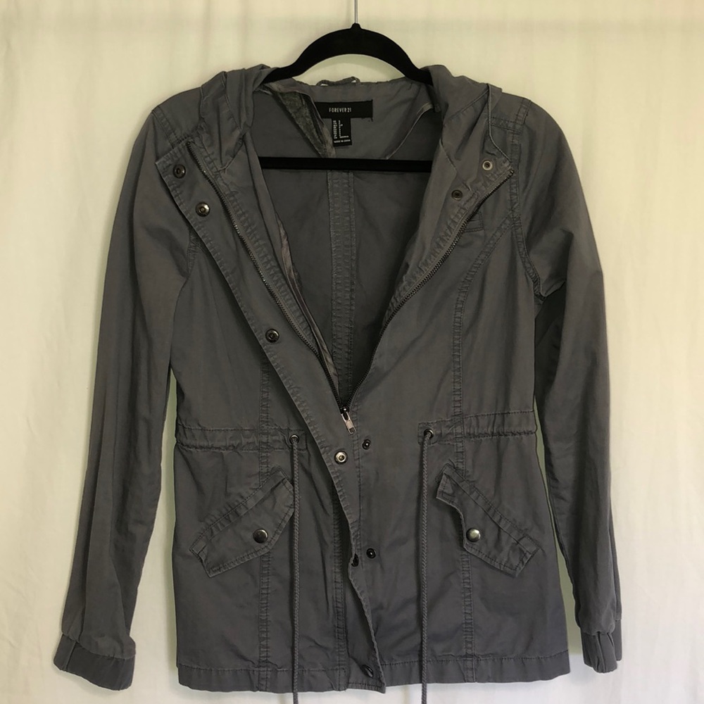 Forever 21 Grey Hooded Light Jacket
